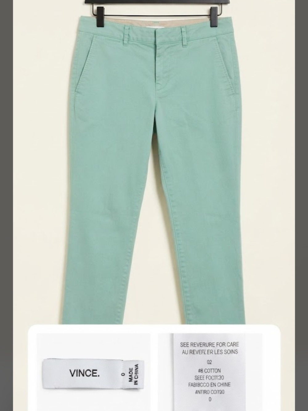 Vince Seafoam Green Cotton Blend Summer Chino Pants
